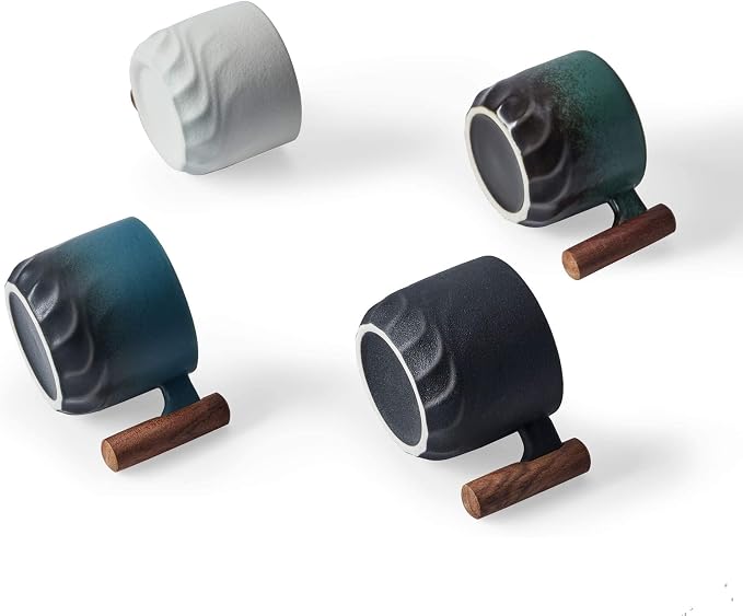 Ceramic Espresso Cups with Wooden Handle Espresso Shot Cups Ceramic Tea Cups