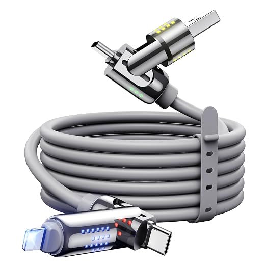 MAGIC JOHN 240W 4 in 1 Charging Cable, 6.6FT USB C to Lightning Cable, Chubby