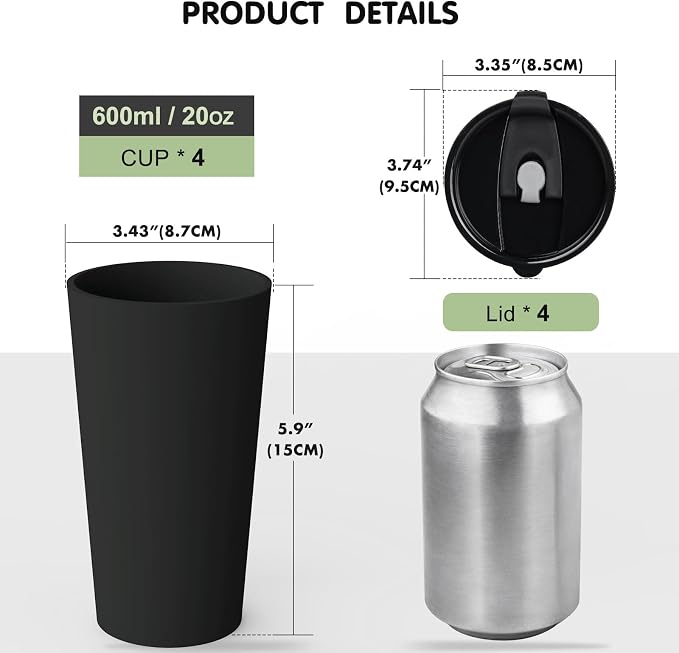 Greentainer 4 Pack Plastic Travel Coffee Mug Set, 20 oz Spill Proof Drinking