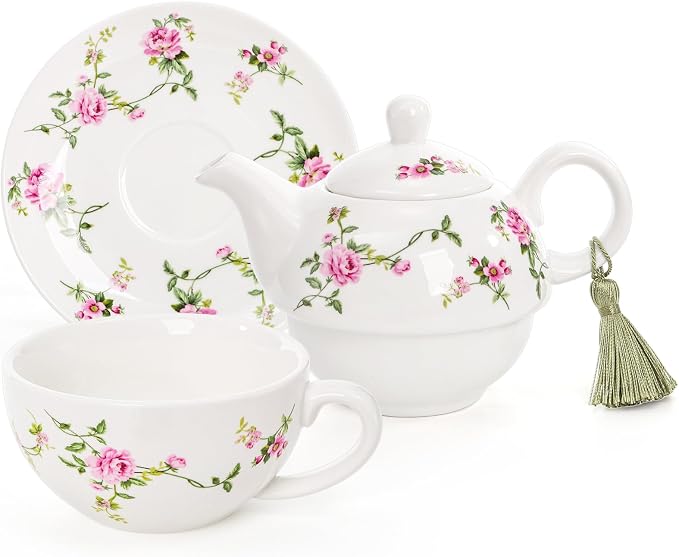 Coloch Tea for One Set, Porcelain Teapot Cup and Saucer Set