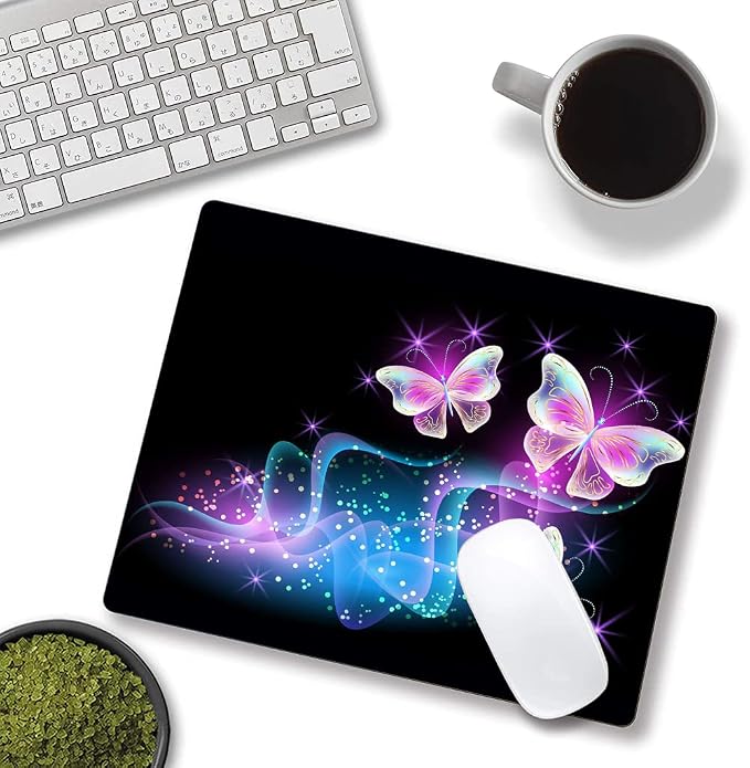 IMAYONDIA Glowing Night Pink Butterflies Mouse Mat