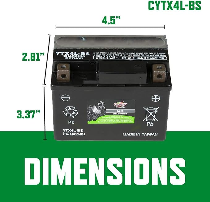 Interstate Batteries YTX4L-BS 12V 3Ah Powersports Battery 50CCA AGM