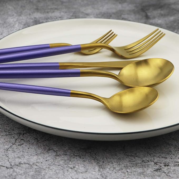 5-Piece Matte Gold Silverware Set, 18/10 Stainless Steel Satin Finish Flatware