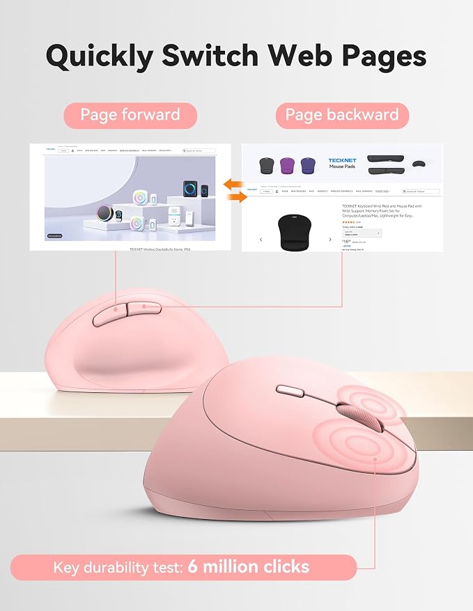 TECKNET Ergonomic Mouse, 4800 DPI Wireless Vertical Mouse, 5 Adjustable DPI