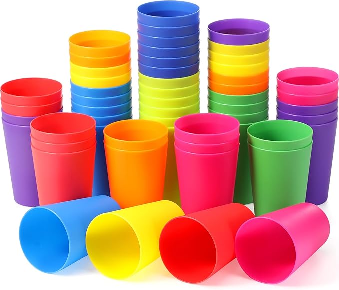 Potchen 150 Pieces Kids Plastic Cups 8.5 oz Reusable Drinking Cups Stackable