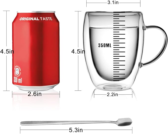 LIBWYS 12oz Double Walled Coffee Cups Glasses Mugs, Borosilicate Glass 2Pcs |