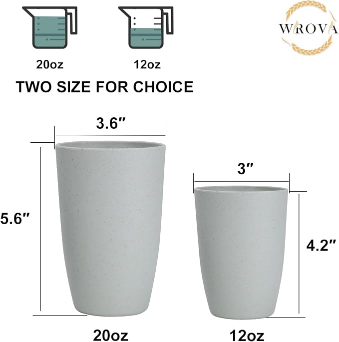 Wrova Wheat Straw Cups 8 PCS Good Alternative to Plastic Reusable Cups 20 oz
