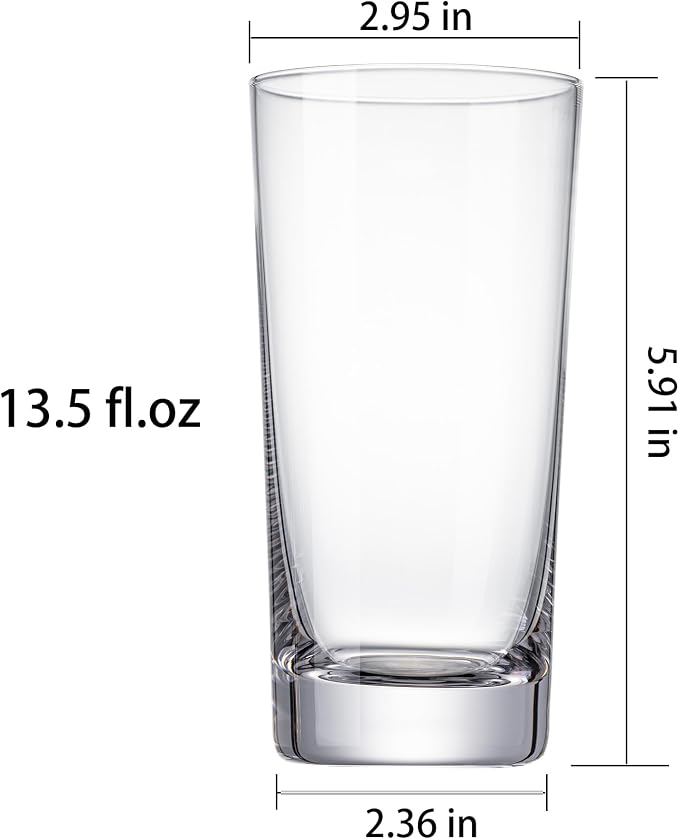 Water Glasses Set of 6, 13.5oz Highball Glass Cups