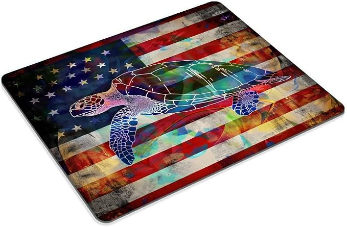 Square Mouse Pad Colorful Sea Turtle and National Flag-1, Gaming Mouse Pads