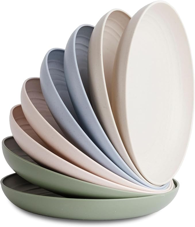 8-Pack Reusable Wheat Straw Plates Set