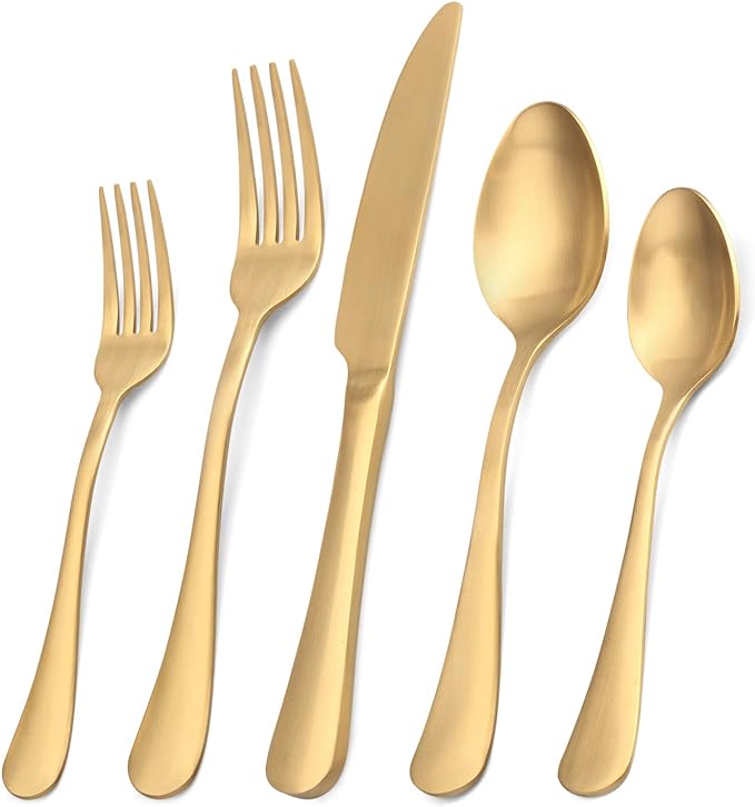 Matte Gold Silverware Set, Satin Finish 20-Piece Stainless Steel Flatware Set