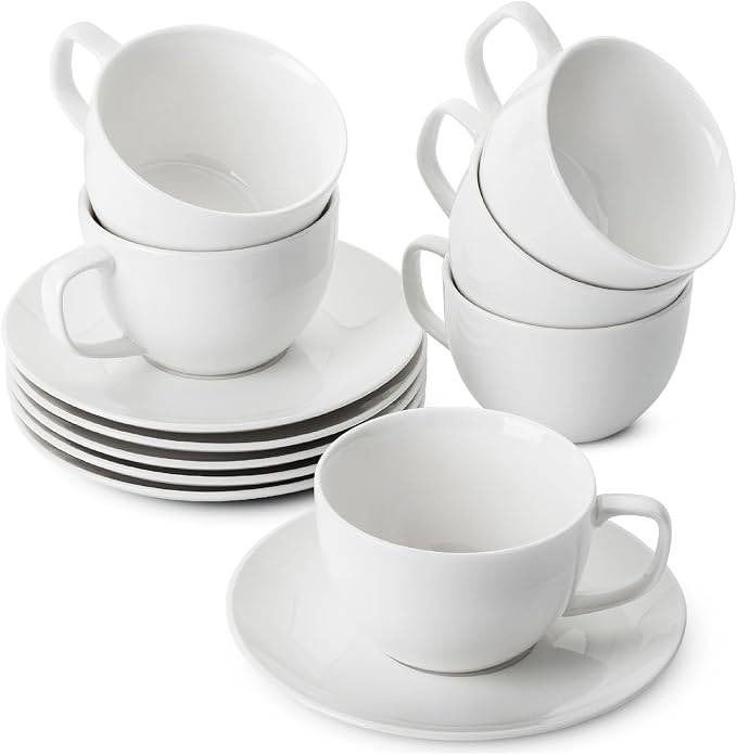BTaT- Cappuccino Cups with Saucers 6 oz, Au Lait, Flat White, Dishwasher