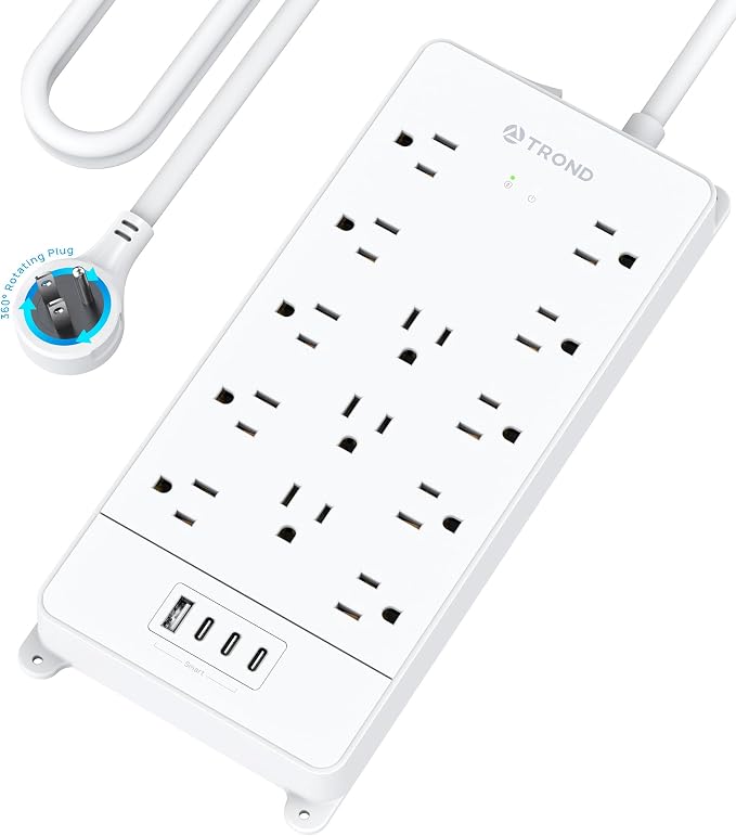 TROND 360° Rotating Flat Plug, Surge Protector Power Strip, 13AC Widely Spaced