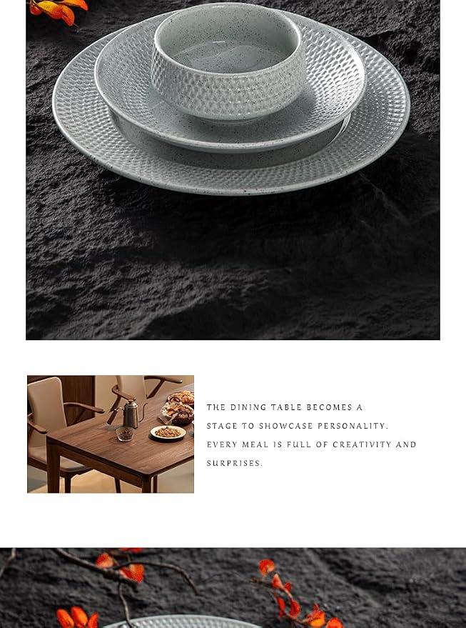 4-piece set, embossed B design plate and bowl set, microwave and dishwasher