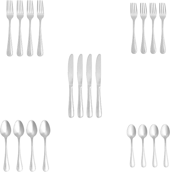 Amazon Basics Silverware Set, Stainless Steel Flatware, Dishwasher Safe