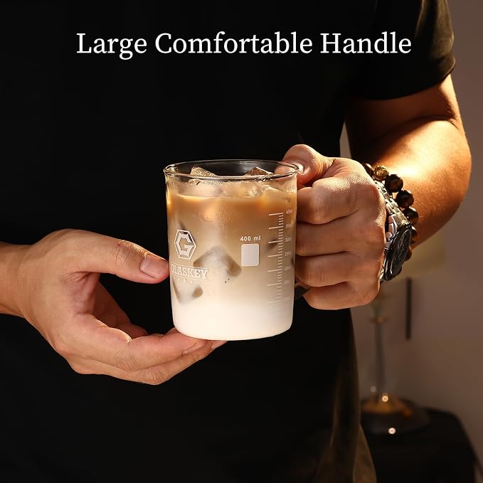 GLASKEY Caffeine Beaker Mug, 16 oz Anti-Dripping Borosilicate Caffeine Mug
