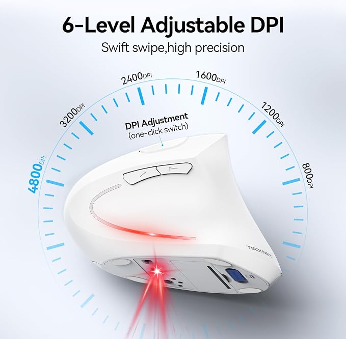 TECKNET Ergonomic Mouse, Wireless Bluetooth Vertical Mouse, 4800 DPI Optical