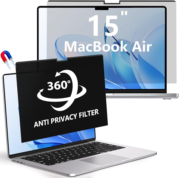 Magnetic MacBook Air 15 Inch Privacy Screen, Removable Anti Glare Blue Light