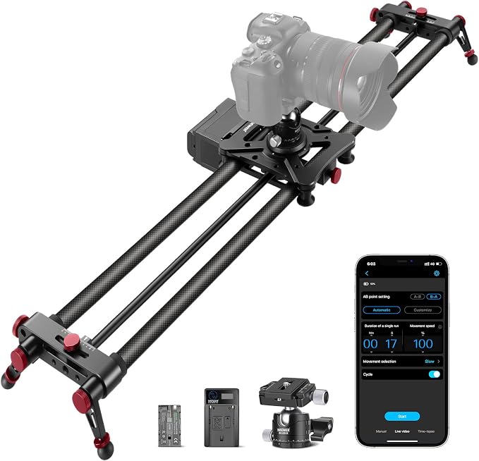 NEEWER 47.2”/120cm Motorized Camera Slider, App Wireless Control Carbon Fiber