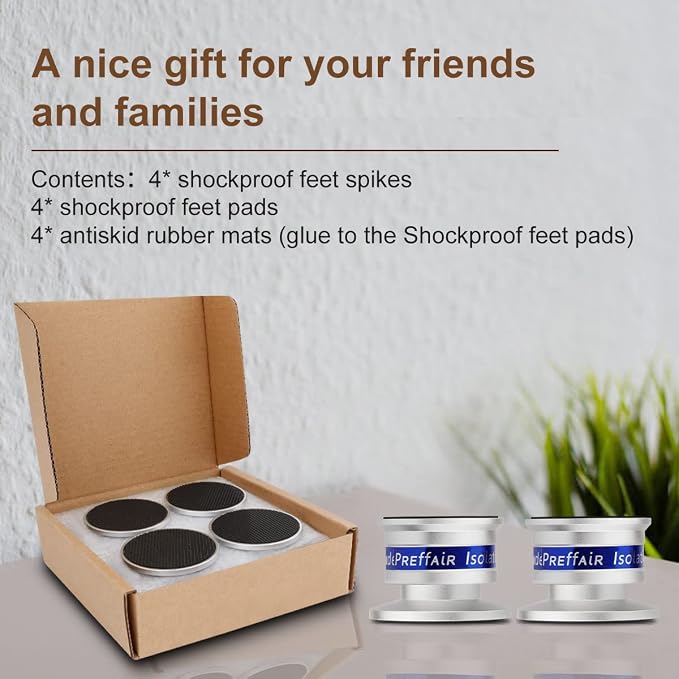 Preffair HiFi Speaker Isolation Feet Spikes, Aluminum Shockproof Turntable