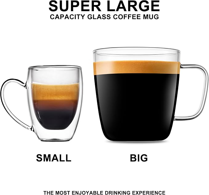 LUXU Glass Coffee Mugs, 24 oz Ice coffee cups, Large Beer Mugs Set of 2 |