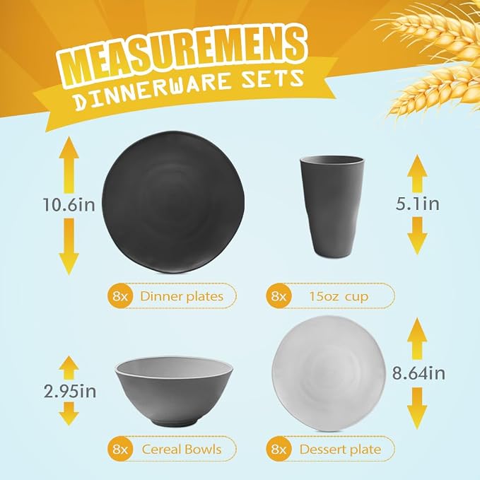 Teivio 32-Piece Plates and Bowls Sets