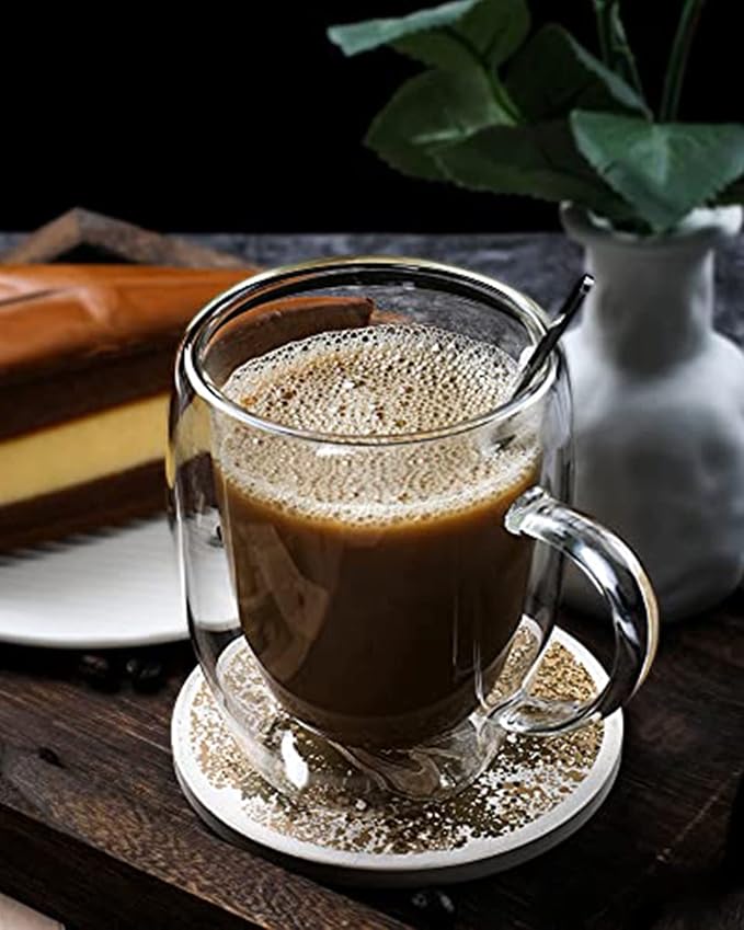 LIBWYS 12oz Double Walled Coffee Cups Glasses Mugs, Borosilicate Glass 2Pcs |
