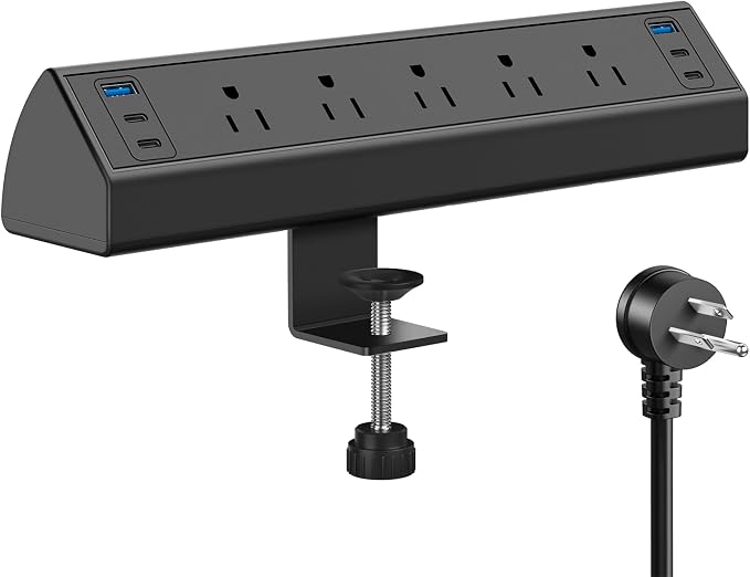 Desk Clamp Power Strip USB C, Under Desk Mount Power Station, 20W Fast Charging