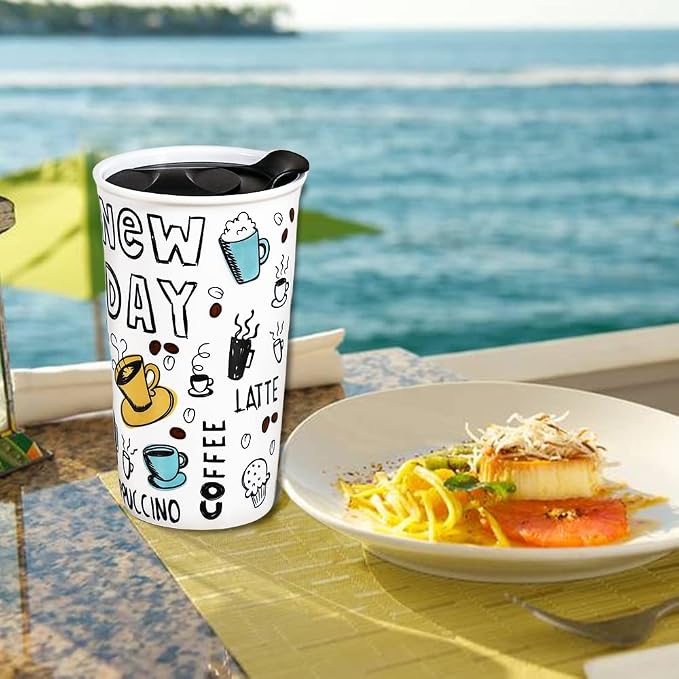 Ceramic Travel Coffee Mug, 12 oz, Travel Mug