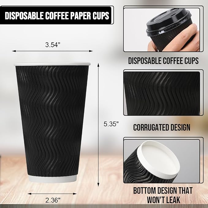 BYSNOW 100 Pack 16 oz Coffee Cups