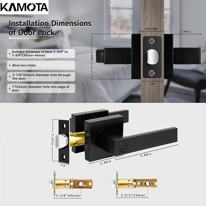 Privacy Door Levers, 2 Pack Matte Black Door Handles Bed and Bath Door