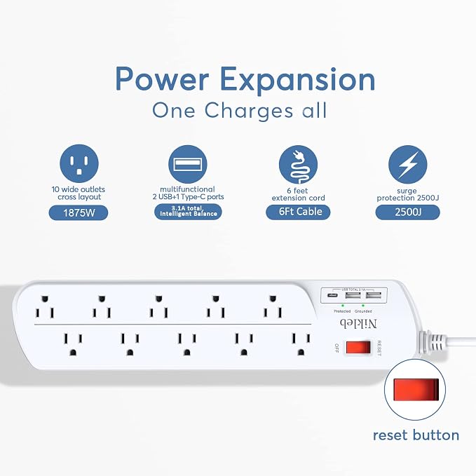 Long Power Strip, Heavy Duty Extension Cord