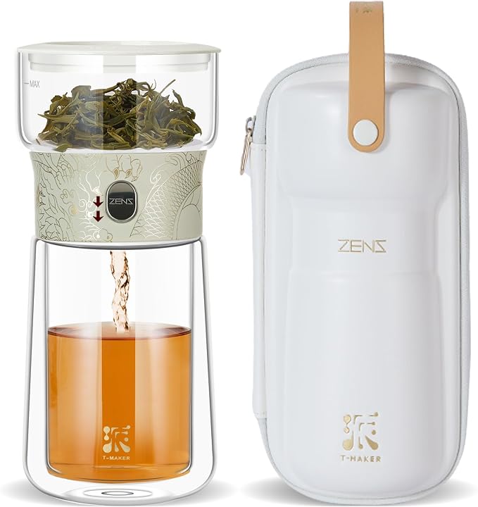ZENS Glass Tea Infuser Pot, Modern One Touch Tea Maker