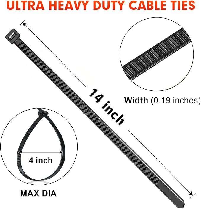 Zip Ties, RAZCC 1200pcs Black Cable Zip Ties 14 Inch, Heavy Duty Plastic Wire