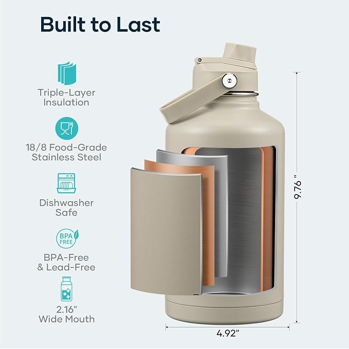 BUZIO 64 oz Insulated Stainless Steel Water Bottle