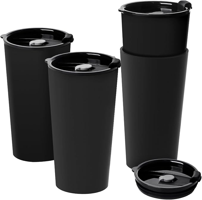 Greentainer 4 Pack Plastic Travel Coffee Mug Set, 20 oz Spill Proof Drinking
