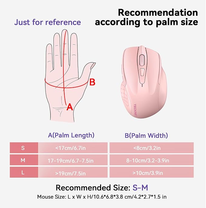 TECKNET Wireless Mouse Rechargeable 4800 DPI Silent USB A & Bluetooth Mouse 6