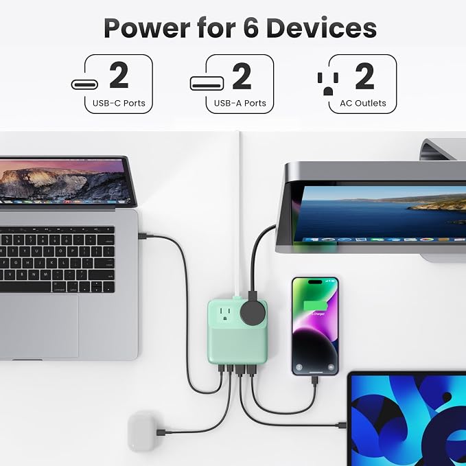 USB C Charger Block, 135W GaN IV Fast Charging Station Hub, 6-in-1 USB C Power