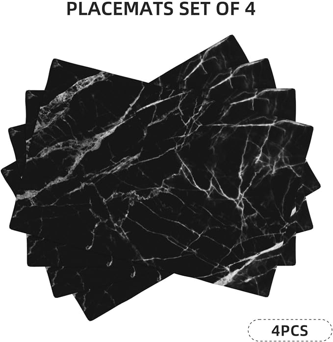 Fiokroo Black with White Marble Placemats Set of 4 Table Mats Table Tableware