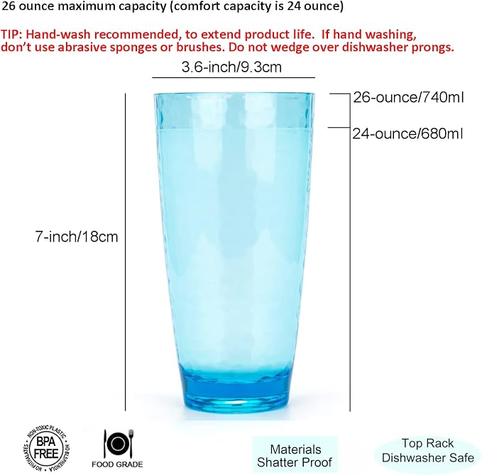 KOXIN-KARLU Hammered 15-ounce and 26-ounce Plastic Tumbler Acrylic Glasses