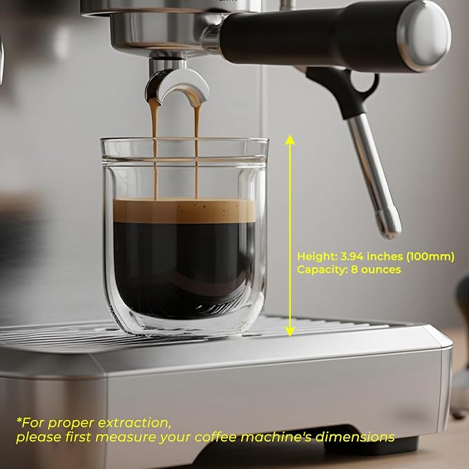 Aquach 8oz Double Walled Glass Espresso Cups Set of 2, Insulated Small Mugs |