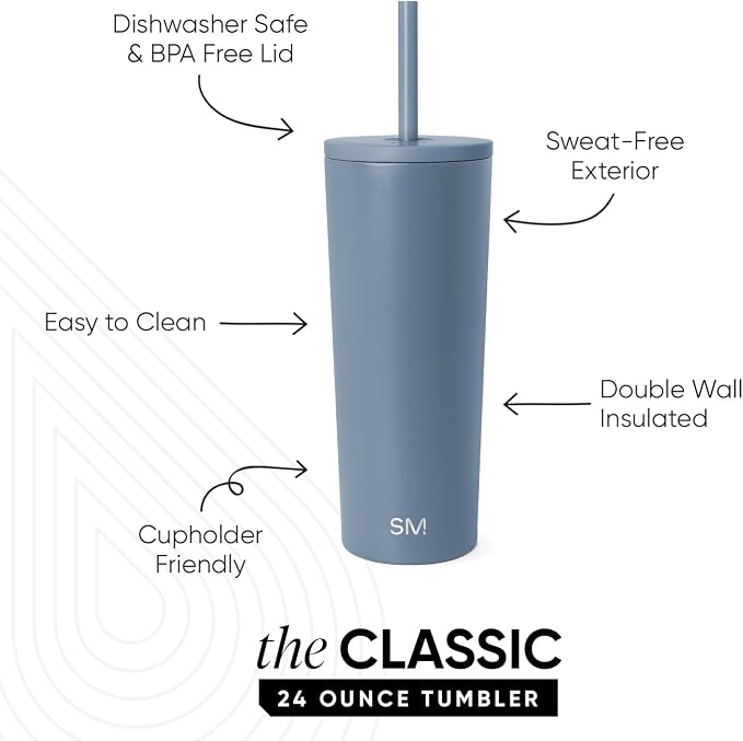 Simple Modern Iced Coffee Tumbler, Insulated | 24oz | Blue | Reusable Stainless