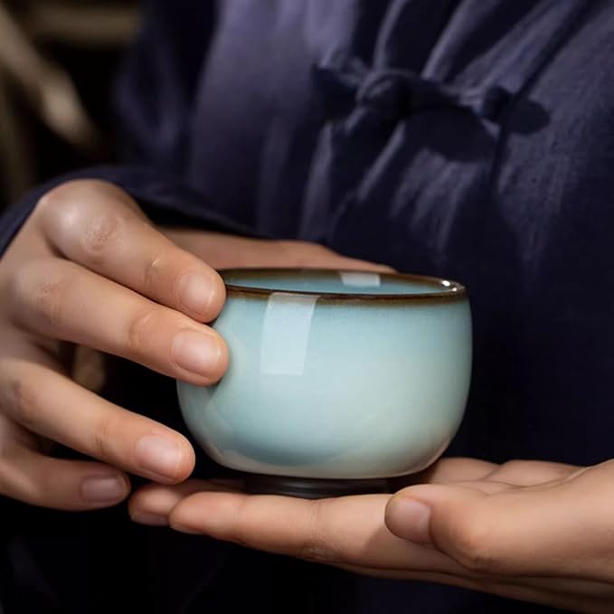 KAMMAK Japanese Tea Cups, 4 Oz Small Handmade Ceramic Teacups, Loose Leaf and