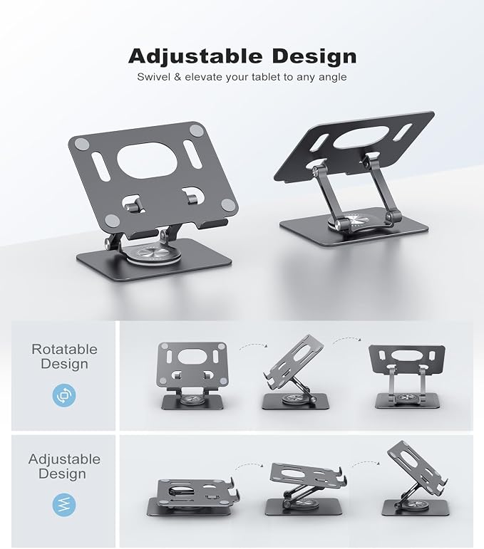 Swivel Tablet Stand with 360 Rotating Base, Adjustable Holder