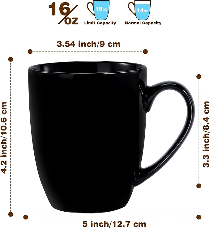 Urbanstrive 16 oz Large Coffee Mugs Set of 4 Ceramic Coffee Mug White Coffee