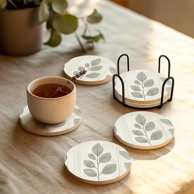 VEYRO Ceramic Coasters Set of 6 or 4 – Absorbent Stone Drink Coasters