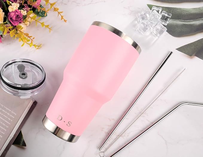 D·S 30 oz Pink Tumbler Double Wall Vacuum Insulated Travel Coffee Mug | Double