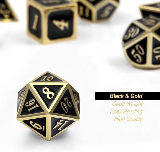 DNDND Metal Dice Set D&D, 7 die Metallic Polyhedral Dice Set