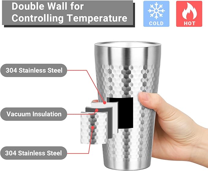 Metal Cup, 19 oz Insulated Tumbler, 4 Pack Double Wall Unbreakable Stackable