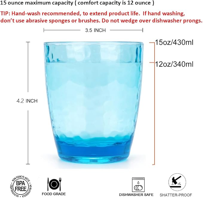 KOXIN-KARLU Hammered 15-ounce and 26-ounce Plastic Tumbler Acrylic Glasses